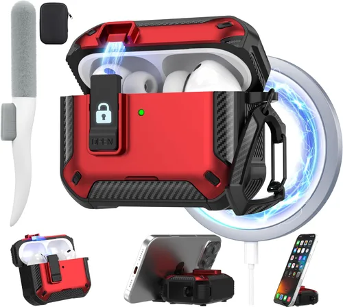 Miniatura 20 de Maxjoy for AirPods Pro 3 Case 2025, MagSafe Compatible with Auto Lock, Shockproof Protective Cover with Phone Stand, Includes Cleaning Kit &