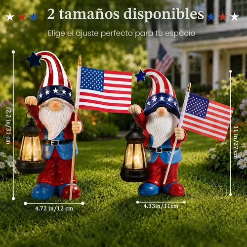 Miniatura 4 de Estatua de gnomos de jardín para decoraciones de patio, esculturas al aire libre, decoración patriótica, decoración del día conmemorativo para el 4