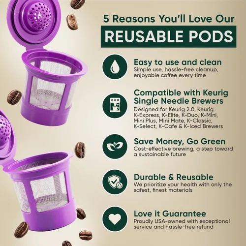 Miniatura 6 de Cápsulas de filtro de café reutilizables K Cups para máquinas Keurig 1.0 y 2.0 – K-Cup recargable se adapta a K-Duo, K-Classic, K-Elite, K-Select