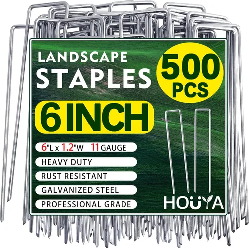 500 grapas de paisaje galvanizadas de 6 pulgadas, estacas de jardín para jardín, estacas de tierra antioxidantes para barrera de malezas, manguera