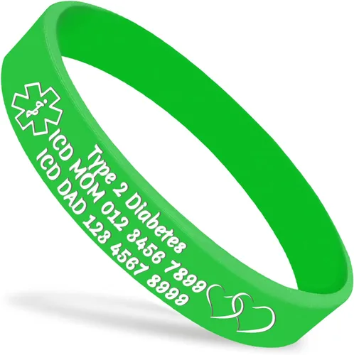 Miniatura 8 de Pulseras de silicona de alerta médica personalizadas, pulseras de identificación médica, pulseras de emergencia deportivas personalizadas para Blanco