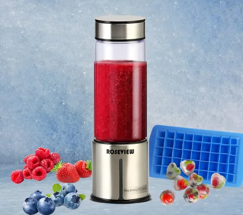 Miniatura 10 de Batidora portátil para batidos ROSEVIEW Botella de vidrio recargable por USB, mini batidos de hielo de mano, exprimidor de 2 mezclas Inalámbrico