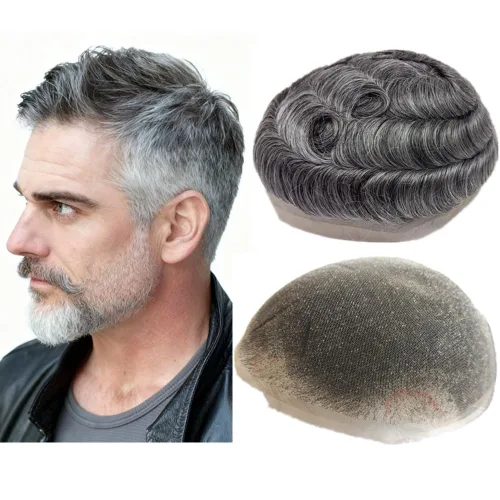 Miniatura 10 de N.L.W. Toupee de cabello humano para hombres, prótesis europea de piezas de cabello sistema de reemplazo para hombres con 10x8 HD súper fino encaje