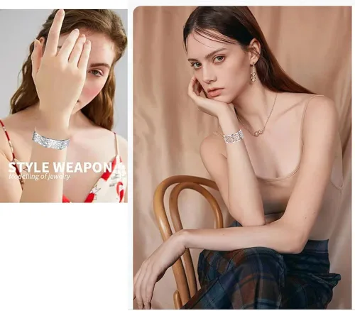 Miniatura 3 de KACON Pulsera de plata de ley 925, brazalete abierto simple de moda para mujeres y niñas