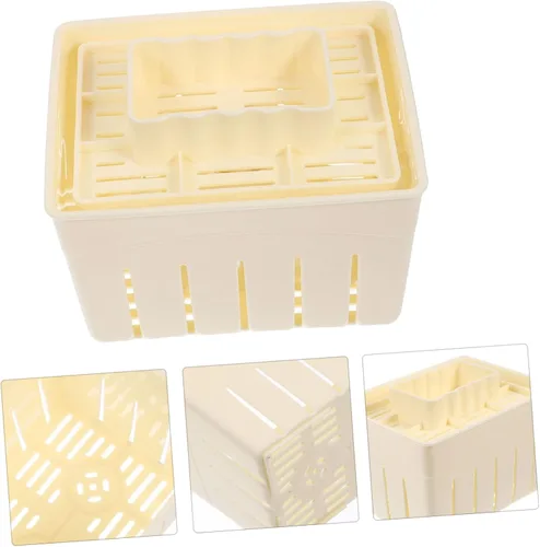 Miniatura 6 de Molde y prensa de tofu de 5.11 x 3.93 x 3.54 pulgadas, color amarillo claro, para hacer tofu de plástico apto para lavavajillas, prensa de cuajada