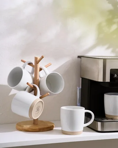 Miniatura 7 de famiware Tazas de café para 4, juego de tazas de 13 onzas, taza para beber con asa para café, té, cacao, leche, suero de la vía lechera, blanco