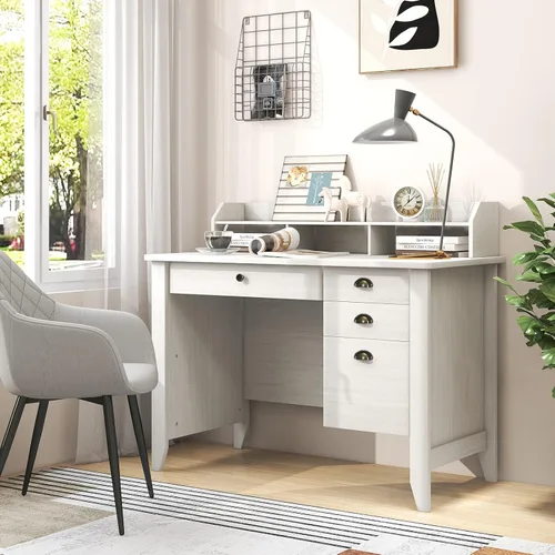 Miniatura 2 de Escritorio para computadora con cajones y gabinete, escritorio de madera para oficina en casa con estantes de almacenamiento, estación de trabajo