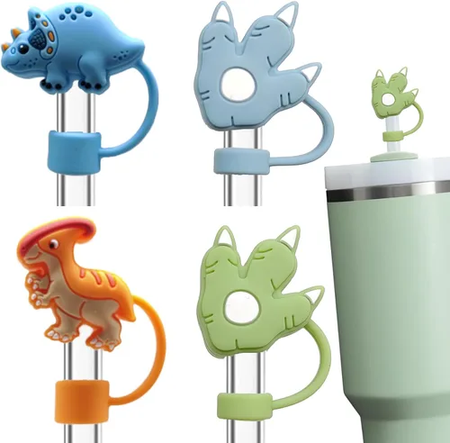 Miniatura 9 de Azul Accesorios Simples y Modernos para Tazas, Cubierta de Pajita con Patrón de Sirena para Vasos, Tapas de Pajita de Silicona para Amreich Simple