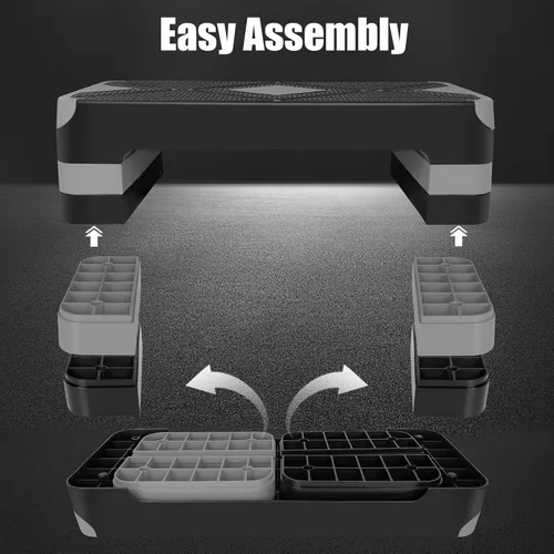 Miniatura 3 de Adjustable Exercise Workout Aerobic Stepper Step Platform Trainer Gris