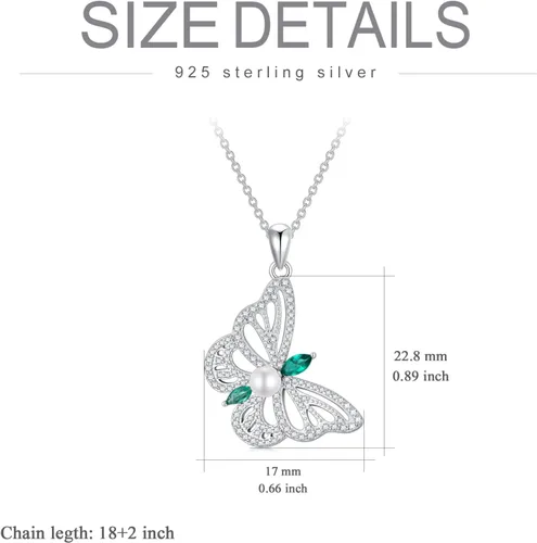 Miniatura 2 de Zoeniya Collares de mariposa para mujeres y niñas, joyería de plata de ley, collar de perlas cultivadas de agua dulce con circonita cúbica, regalo