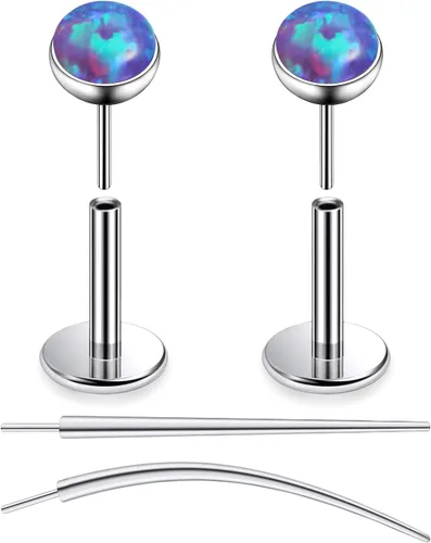 Miniatura 38 de F136 - Aretes de titanio 20/18/16G sin rosca, con parte trasera plana, multicolor, ópalo, nariz, labret Medusa Monroe, piercing con forma cónica