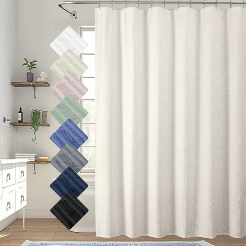 Miniatura 36 de Aiyufeng Moga - Cortina de ducha verde salvia, cortinas de ducha texturizadas en relieve 3D para baño, cortina de baño de tela de poliéster de lujo