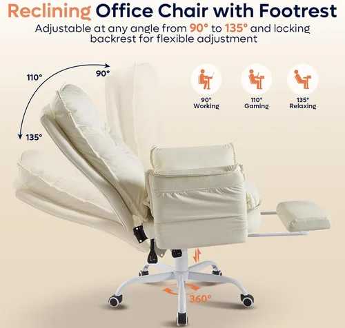 Miniatura 3 de Bestier Silla Criss Cross con reposapiés, Silla de oficina de espalda alta con piernas cruzadas y brazos abatibles y asiento ancho, reclinable 135°