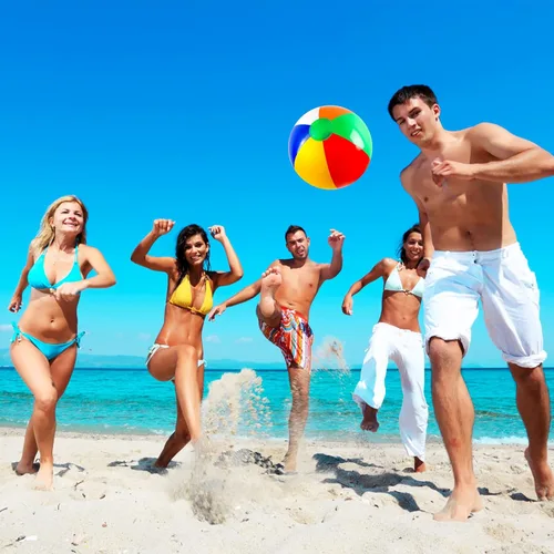 Miniatura 4 de Coopay Pelotas de playa inflables grandes de 16 pulgadas con diseño de arco iris clásico, bola de piscina, decoración de fiesta de playa