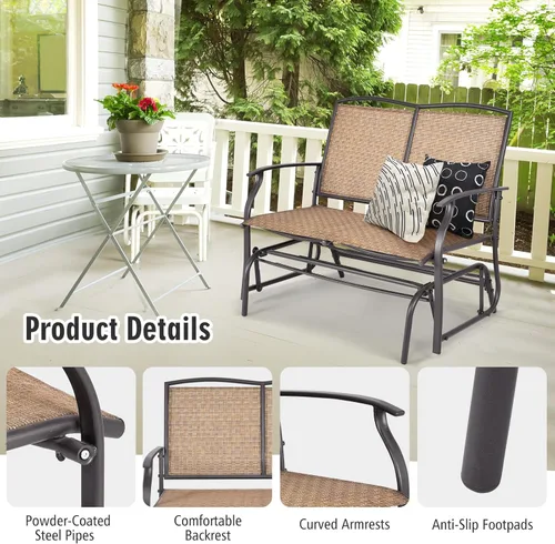 Miniatura 9 de Tangkula Banco planeador de patio para 2 personas, silla de sofá biplaza mecedora para exteriores con marco de acero resistente, tela de asiento