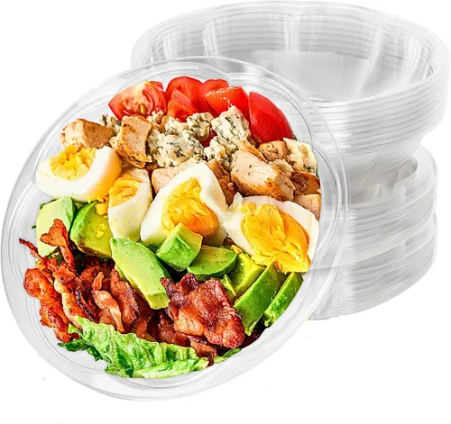 Miniatura 8 de Green Direct Recipientes de ensalada de 18 onzas con tapas, paquete de 25, cuencos de plástico transparente para almuerzo, servir y mezclar