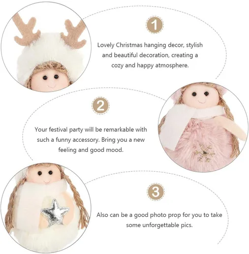 Miniatura 8 de Adornos de Navidad Ángel Ornamento Muñeca de Navidad Colgante Rosa para Decoración de Árbol 4pcs