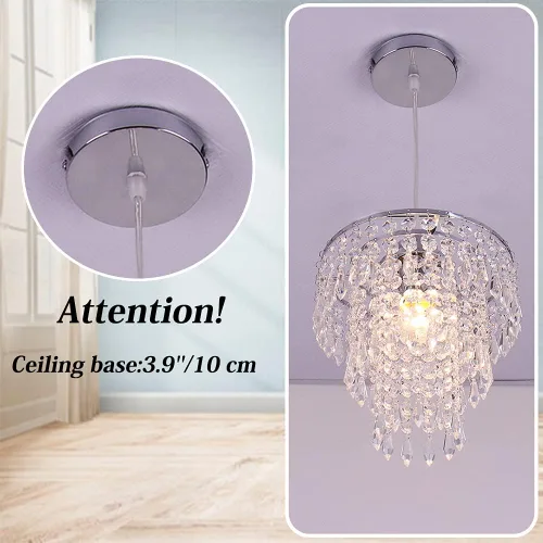 Miniatura 2 de Lámpara de techo de cristal de 3 niveles con colgante de cristal, decoración para pasillo, comedor, sala de estar, dormitorio, casquillo E26, cromado