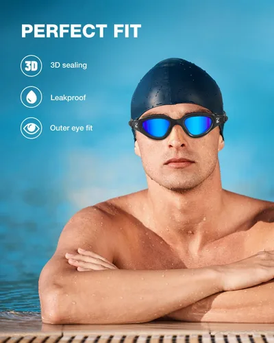 Miniatura 3 de ZIONOR Gafas de natación G1 SE antivaho para adultos, hombres y mujeres Marco Allblack de lente azul B0