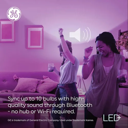 Miniatura 3 de GE LED+ A21 Bombilla LED, Luz LED Interior con Cambio de Color, Altavoz Inalámbrico Bluetooth con Control Remoto, 9W, Multicolor y Blanco Cálido