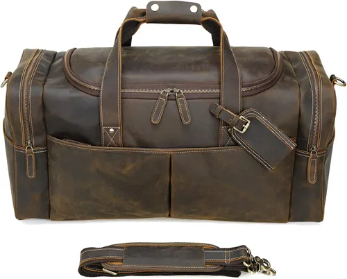 Miniatura 2 de Polare - Bolsa de lona de cuero de grano completo para hombre, de 24 pulgadas, para viajes, gimnasio, deportes, fin de semana, grande, Marrón, Retro