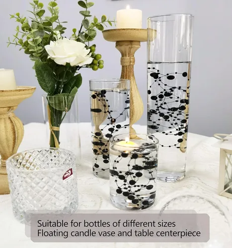 Miniatura 4 de 50 piezas de cadena de perlas para centro de mesa de velas flotantes, relleno de jarrón de perlas sintéticas negras para decoración de mesa de boda.
