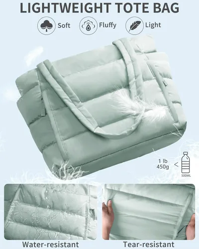 Miniatura 6 de Bolsa Tote Acolchada para Mujeres, Bolsa de Mano de Trabajo Ligera y Esponjosa para Maestras y Enfermeras, Bolsa de Hombro Acolchada para Escuela