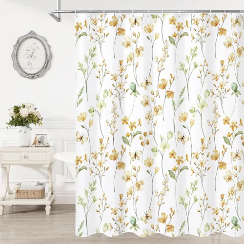 Miniatura 18 de Litabel Cortina de ducha con diseño floral de acuarela, cortina de ducha de flores de mariposa azul para baño, juego de cortina de ducha moderna