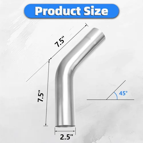 Miniatura 2 de Tubo de Escape de 2.5" DE (Diámetro Exterior) de 45 Grados, Tubo de Escape de 45 Grados Hecho de Acero Inoxidable para Automóvil DIY Tubo de Escape