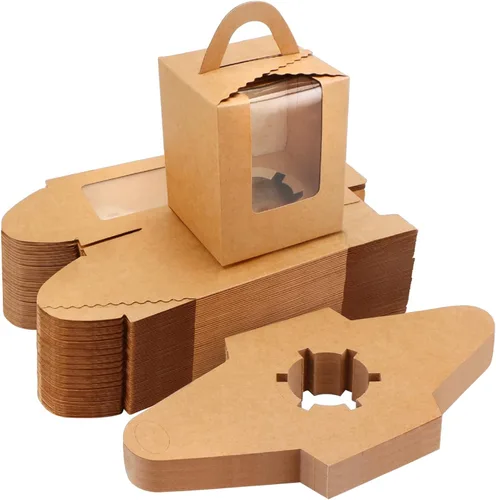 Miniatura 12 de EUSOAR Cajas individuales para cupcakes, 25 recipientes individuales de 3.6 x 3.6 x 4.3 pulgadas, cajas de regalo para magdalenas con asa para Rosa