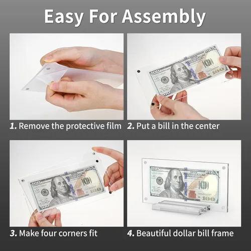 Miniatura 2 de Marco de billetes de dólar, 4 piezas de soporte para billetes de dólar para coleccionistas, protector de billetes de moneda