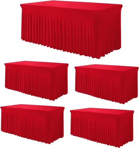Miniatura 14 de TC27 - Mantel rectangular ajustable de elastano de 4 pies con falda plisada, sin arrugas, mantel rectangular para fiestas, bodas, banquetes