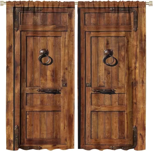 Cortinas opacas de puerta de granero de madera rústica, cortinas de puerta de granero de madera vintage occidental de estilo country, para sala de