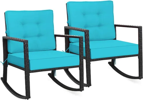 Miniatura 21 de Tangkula Mecedora de Mimbre, Silla Mecedora Deslizante de Ratán para Exteriores con Marco de Acero Resistente, Asiento de Muebles de Mimbre