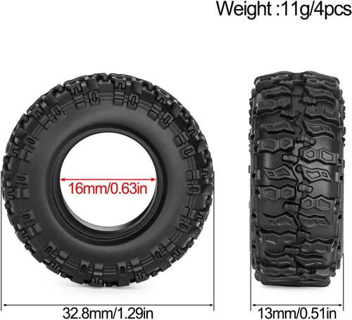 Miniatura 7 de Neumáticos RC de 0.7 "1.260 * 0.512 in para 1/30 Axial SCX30 RC Crawler Wheels Actualizaciones Piezas