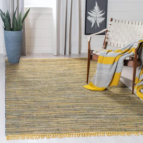 Safavieh Rag Collection RAR127B - Alfombra de algodón tejida a mano, color azul y multicolor, Algodón, Amarillo/Multi