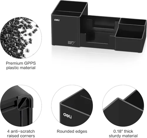 Miniatura 5 de deli Organizador de escritorio, organizador de escritorio de plástico con soporte para lápices y bandeja de notas adhesivas, suministros