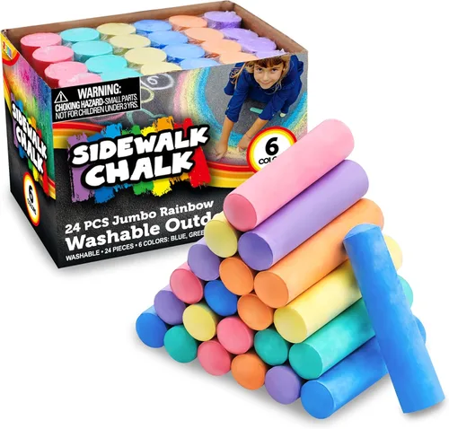 JOYIN Juego de 24 tizas lavables para acera, no tóxicas, gigantes, para escuelas, juegos de arte al aire libre, pintura sobre pizarra, pizarra y