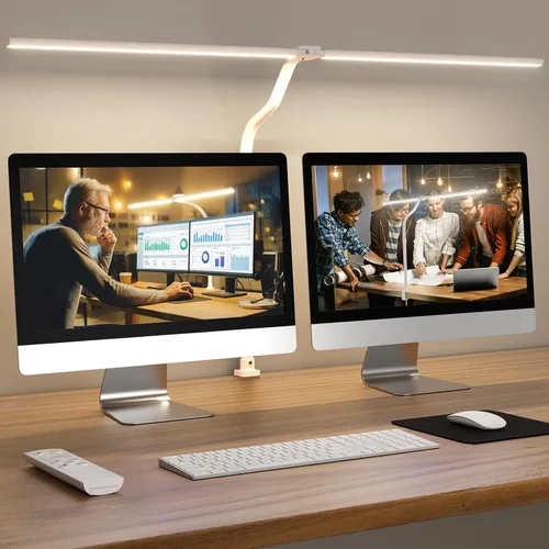 Miniatura 5 de lámpara LED de escritorio con base - brillante lámpara de computadora regulable con soporte para teléfono, luz de escritorio flexible de 24W