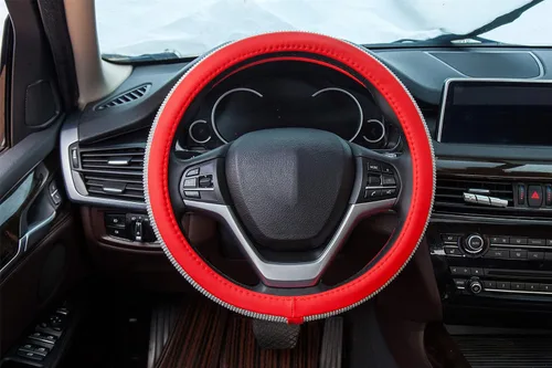 Miniatura 4 de Nueva funda para volante de cuero con diamantes de imitación con brillantes cristales de brillo, protector de rueda universal de auto de 15 pulgadas