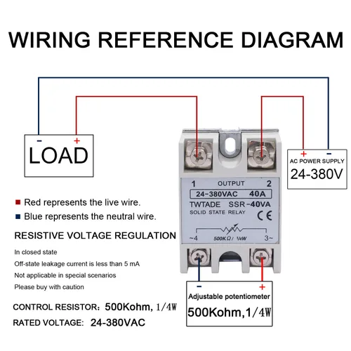 Miniatura 2 de TWTADE SSR-40VA 500K ohm 1/4W a 24-380VAC 40A Relé de estado sólido monofásico Regulador de voltaje de resistencia autorizado+disipador