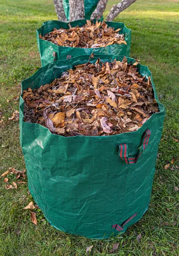 Miniatura 8 de Gardzen Paquete de 3 bolsas de basura de 72 galones, reutilizables, resistentes, plegables, para hojas de jardín, con anillo de plástico, contenedor