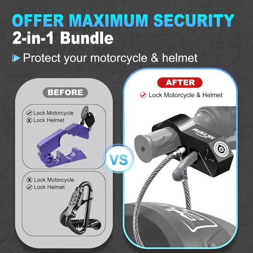 Miniatura 2 de Combo de bloqueo de motocicleta - Casco y agarre antirrobo para todas las motocicletas, bicicletas, cuatrimotos, scooters con diámetros de manillar