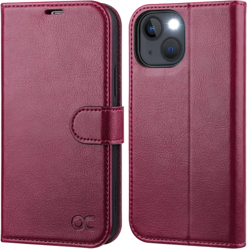Miniatura 8 de OCASE Funda tipo cartera compatible con iPhone 13, de piel sintética con tapa tipo folio, con tarjetero, bloqueo RFID, soporte