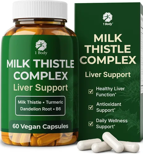 Suplemento de apoyo y limpieza del hígado, (vegetariano), fórmula avanzada que combina cardo mariano, selenio, cúrcuma, vitamina B12, vitamina C, y