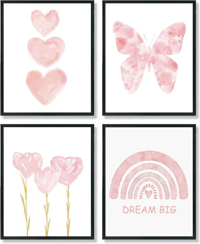 Miniatura 9 de ULEGIE Decoración de Habitación para Niña Pequeña, Arte de Pared Azul para Habitación de Niñas Nursery Sueña en Grande Juego de 4 Impresiones