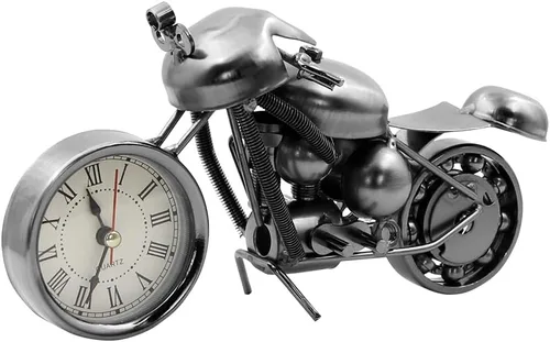 Winterworm Hermoso modelo de motocicleta con reloj, adorno de metal de hierro, retro, negro, para mujer, hombre, cumpleaños, Navidad, papá, hombre,