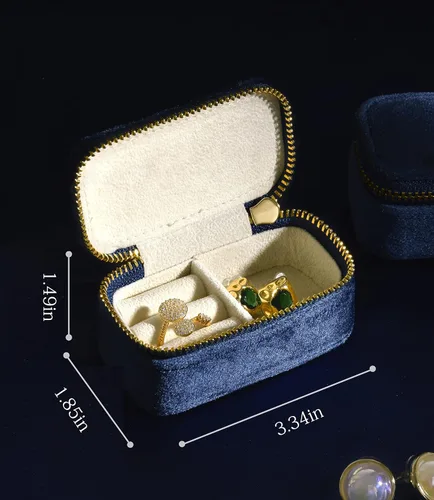 Miniatura 2 de TAIMY Mini estuche de joyería de viaje, caja de joyería de viaje pequeña de terciopelo, caja organizadora de viaje portátil para anillos, aretes