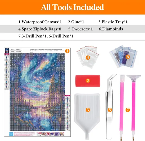 Miniatura 5 de Kits de pintura de diamantes de cielo estrellado Offito para adultos, kits de pintura de diamantes 5D Aurora Lake para principiantes, fantásticos