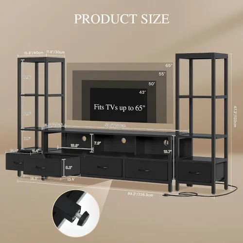 Miniatura 2 de YITAHOME Moderno soporte de TV para televisores de 65 pulgadas, centro de entretenimiento con cajones y estanterías, gabinete de consola de TV LED